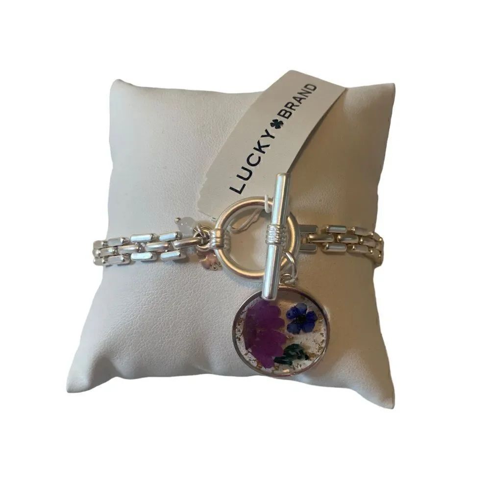 Dried Flower & Matte Silver Chain Charm Bracelet.